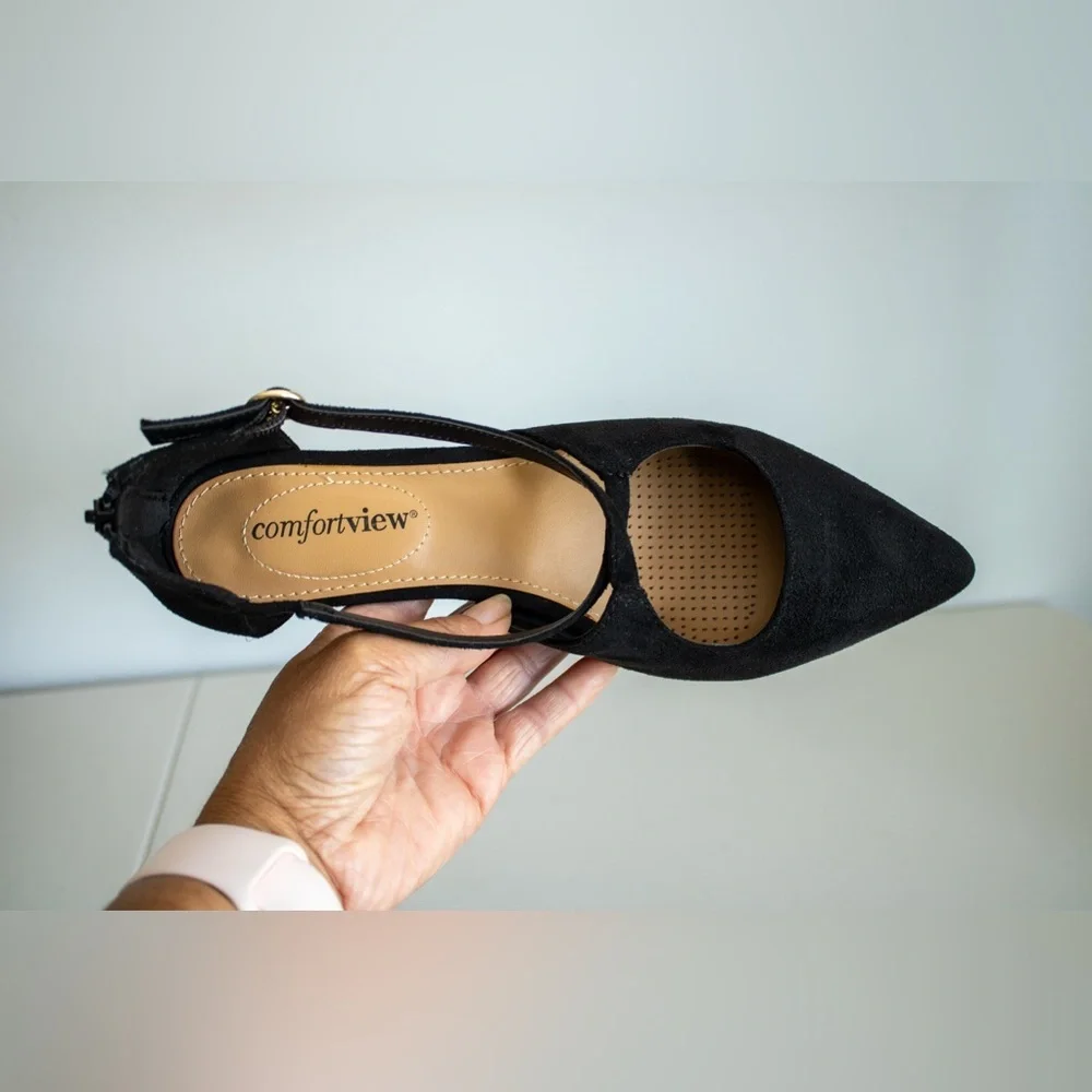 Comfortview Dawn Pointed Pumps Black Kitten Heels Cutout Women’s Shoes Size 7.5W